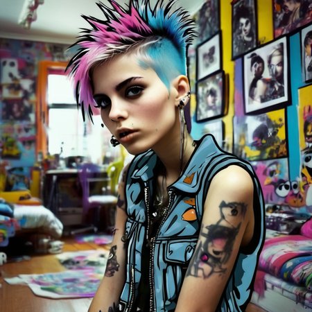 cartophoto photorealistic close up punk girl in room, very detailed <lora:cartophoto:1>