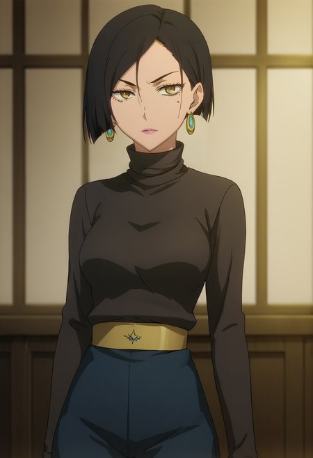 score_9, score_8_up, score_7_up,source_anime, high res image, masterpiece, best quality, 1girl, solo, cowboy shot,    looking at viewer,   <lora:Sanka-Aria:0.8> sanka aria, dark-skinned female, makeup, turtleneck, earrings,