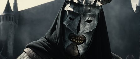 Horror-themed,  <lora:The Lord of the Rings style v2:0.8>
 <lora:The Lord of the Rings style:0.6>
 <lora:Chiaroscuro Lighting Style:0.4>
In a Fantasy Middle-earth world in the dark ages Mouth of Sauron Lieutenant of the Tower a gothic man in a horned mask with a hood on,emissary, a creepy person with creepy teeth covered in armor, solo,1boy,upper body,male focus,horns,teeth,hood,helmet,crown,black background,facing viewer,hood up , dramatic light, dramatic shadow light, film contrast, cinematic film color, cinematic film look, filmic, realistic, realism, perfection, perfect, movie still, fantasy drama, epic drama, fictional, Age of Wonders, Age of Empires, warriors,  Medieval style, middle ages, dungeons and dragons style, different people, different, unique, kingdoms and castles, violent, aggressive, detailed, perfection, detailed face, detailed body, detailed hands, detailed eyes, sharp, horror themed, dark themed, epic fantasy adventure film style, Legendary, mythical, The Lord of the Rings style, Eerie, unsettling, dark, spooky, suspenseful, grim, highly detailed