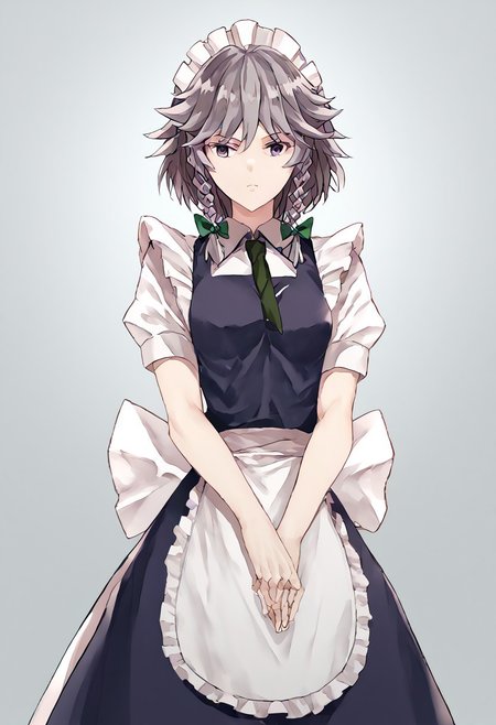 score_9, score_8_up, score_7_up, score_6_up, score_5_up, score_4_up, source_anime, 1girl, solo, 
Sakuya, bow, dress, maid, maid headdress, short sleeves, 
masterpiece, best quality, very aesthetic, absurdres,