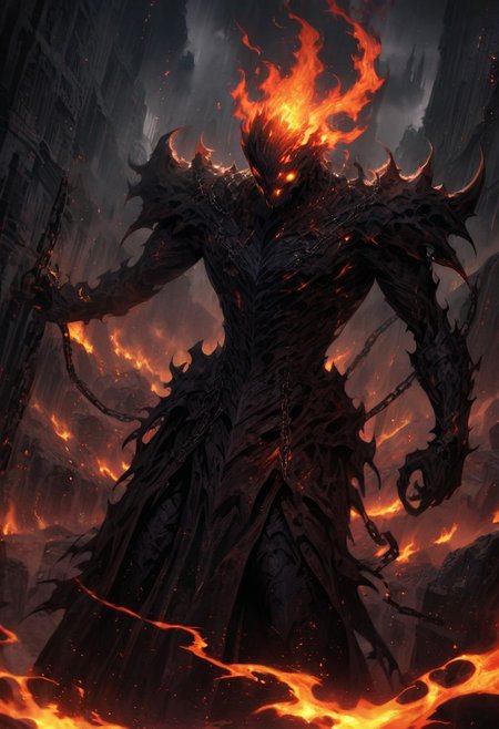 Dark Fantasy Art, Dark Moody Atmosphere, dramatic, mysterious, dark moody atmosphere, dark, moody, dark fantasy style, realistic anime,
BREAK,
Ghost Rider rockets up the skyscraper, his flaming motorcycle scorching a fiery path over glass and steel,
BREAK,
His skull, engulfed in hellfire, casts a sinister, flickering glow, with empty eye sockets seething with vengeful fire,
BREAK,
Flames curl around his skeletal form, his leather jacket and pants seared and frayed, smoldering as he rides,
BREAK,
In one hand, he swings his iconic chain—a red-hot weapon, crackling with infernal energy and leaving arcs of fire in the air,
BREAK,
The chain’s reflections dance across the glass, illuminating the building’s dark exterior as he climbs,
BREAK,
Each wheel turn burns the glass, leaving molten streaks that trail behind him, and the building quakes under his ascent,
BREAK,
His engine’s roar echoes against the steel, blending with the hiss of flames in a symphony of raw, otherworldly power,
BREAK,
Higher he climbs, his blazing gaze fixed on a distant target, relentless and fearsome against the night’s fiery destruction,