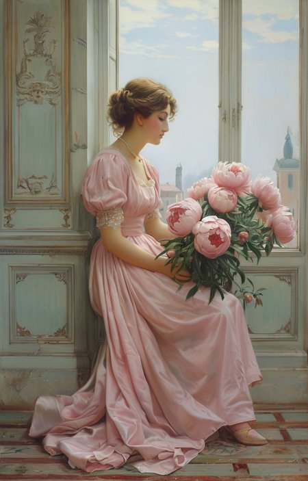 masterpiece,best quality,<lora:tbh362-sdxl:0.6>,illustration,style of  Vittorio Reggianini, decaying peonies