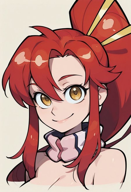 {{masterpiece,best quality,amazing quality,absurdres}}, {{flat shading, cel shading}}, 
BREAK
1girl, solo, simple background, portrait, upper body, looking at viewer, yoko littner, smile