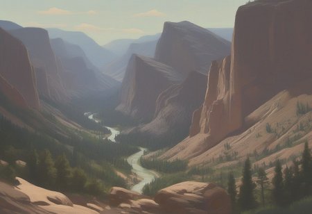 Silkscreen, WPA style, national parks style, subtle color, limited color palette, painting,