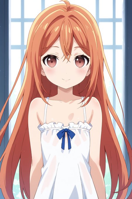 score_9, score_8_up, score_7_up, source anime, prefect lighting, very aesthetic, BREAK, anime screencap, anime coloring,
<lora:aihara_enju_v1-pony6:0.9>, 1girl, aihara enju, black bullet, orange hair, long hair, straight hair, flat chest, 
BREAK, looking at viewer, light smile, blush, portrait, white nightgown, 
BREAK,