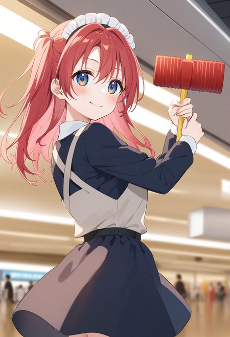 1girl,sincos, ningen mame, toosaka asagi,solo,medium breasts,20yo,maid,maid headdress,
piko piko hammer, toy hammer, holding, <lora:pikopikohammer_XL_v1:0.8>
from behind, upper body, looking at viewer, pink hair, golden eyes,smile, airport, closed mouth, side hair,,
best quality, very aesthetic, absurdres
