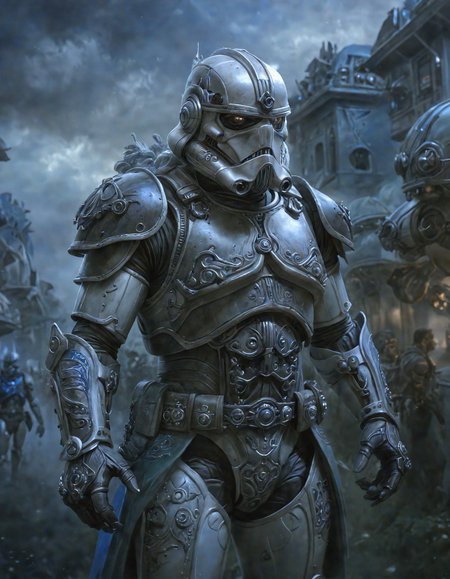 ultra detailed, realistic, fantasy stormtrooper, big pauldrons