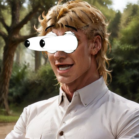 score_9, score_8_up, score_7_up, score_6_up, score_5_up, score_4_up, rating_safe,raw photo,cinematic shot,professional photography,film grain,1boy,solo,dio brando,blonde hair,thumbs up,open smile,outdoors,forest,<lora:PonyAwooga:0.97>,  <lora:PonyBackgroundDetailerV2:0.3>, <lora:add-detail-xl:0.3>, zPDXLrl