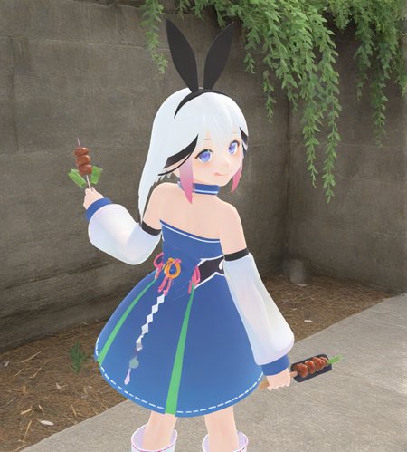 <lora:ãã­ãã·ã´ã£ã¼Puroto_ShivÄ«:1.1>,1girl,
ãã­ãã·ã´ã£ã¼(Puroto ShivÄ«),blue eyes,multicolored hair,white hair,pink sidelocks, short hair,bangs,
bunny ears,hairband,
blue dress,bare shoulders,strapless dress,
detached sleeves.see-through,white sleeves,
white boots,
cowboy shot, dual wielding, food,holding, holding food, infinity symbol, kebab,looking at viewer, looking back, meat, skewer, smile, solo, spatula, standing, tongue, tongue out, vegetable, 
animated,very awa, masterpiece, best quality, highres, absurdes,amazing quality,very aesthetic,intricate details,scenery,
<lora:hand 5.5:0.8>