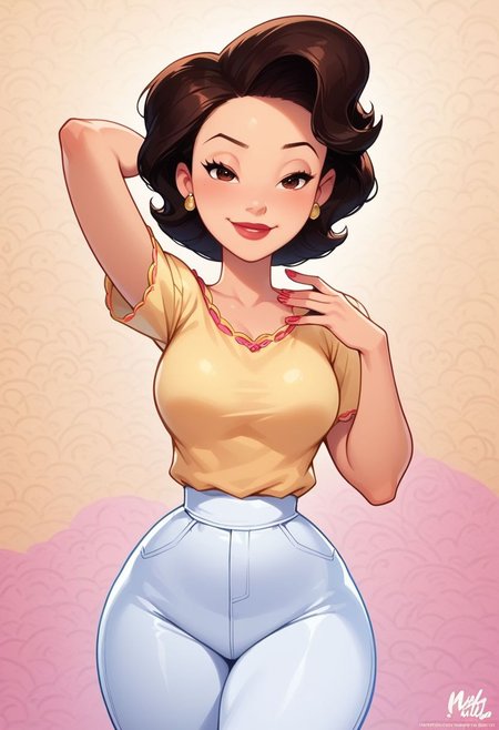 score_9, score_8_up, score_7_up, score_6_up,  art by John Byrne and Jim Lee <lora:ComicsPonyXL_V2:1>, 
1girl, (((asian))), wrinkles, brown eyes, looking at viewer, susan_long, (clevage), (((motherly))), (((milf))), middle aged woman, busty, earrings, (dynamic pose), sexy thighs, curvy, medium breasts, narrow waist, wide hips, thick ass, round butt, thick thighs, ((bedroom eyes)), looking at viewer, dynamic angle, cowboy shot, dynamic pose, smile, cute, wide shot, makeup, ((sexy eyes)), ((disney)), (detailed face), source_cartoon, realism, cute, Expressiveh, (cinematic), yellow top, frilly blouse, white pants, ((Vietnamese)), ((painted nails)), long nails, 
(((detailed background))), (((nail salon))), (beauty salon), volumetric lighting,