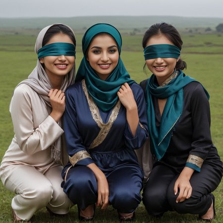 (((dark cinematic still with dark vibes))),one squatting  group of pakistani women,<lora:JuggerCineXL2:0.7> ,  satin_scarf_blindfold,smile,beautiful eyes,tea,stormy weather (mouth closed)
 <lora:satin_scarf_blindfold:0.7>
<lora:add-detail-xl:1>