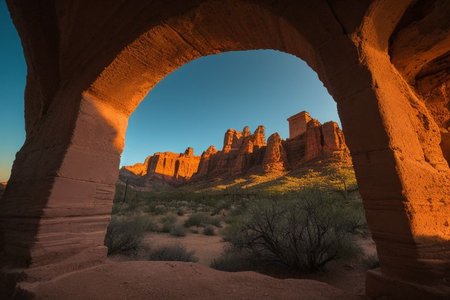 raw photo, a sunset landscape, Arizona desert, Saguaro Cactus, Tall Mesa,  cozy,  (tall ancient towers; 1.39) (temple complex emerging from canyon) , photorealistic, high detailed texture, 8k uhd, dslr, soft lighting, high quality, film grain, Fujifilm XT3, Sony A7 IV, highly detailed photography, (muted colors, cinematic, dim colors, soothing tones:1.2), vibrant, insanely detailed, hyperdetailed, (dark shot:1.2), (vsco:0.3), (intricate details:0.9), (hdr, hyperdetailed:1.2) (highest coherency: 1.39) (highest quality: 1.39) (rule of Thirds) (award winning) (breathtaking) (masterclass) (vibrant color: 0.79) (distant hillside)(cinematic lighting, David Park, lights,) (FanRu)