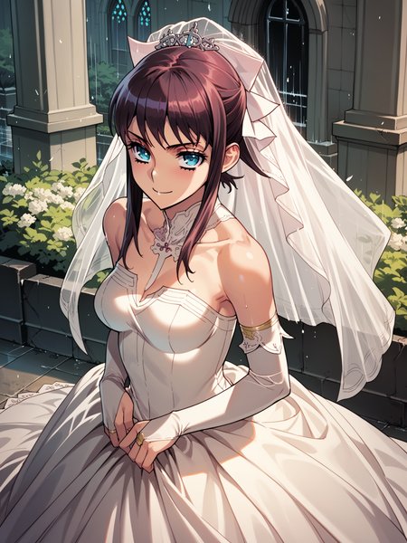 (cowboy shot, solo:1.1) <lora:happy_tentacle-elseria-v0.5-000020:1>, ht_elseria, hair bow, 1girl, () ( :1.1) ( , , ( :1.2) , seductive smile , :1.15) , outdoors, vegetation, ( :1.1), spring \(season\) , (dusk :0.6), rain , (:0.5), , (european architecture :0.8), church, (wedding dress, bridal veil, bridal gauntlets:1.2) (( from above :1.3) :0.8) score_9, score_8_up, score_7_up, score_6_up, score_5_up, score_4_up, [(realistic, photorealistic:1.3):(realistic:1.2):24] [(3d:1.2)::16] <lora:LUUNA's Lunas-NijiJourney-SDXL-B2:0.35>, nijijourney <lora:prgfrg23's Counterfeit-V3.0 Style SDXL_LoRA_Pony Diffusion V6 XL:0.5> <lora:mfcg's mfcgXL:0.12> <lora:reweik's gyokai(himehajime)_PonyXL_style_v01:0.14>