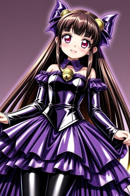 Bad_End_Precure, DarkPrecure, evil corrupted princess wearing dark pastel (ruffled:1) (gleaming latex:1) gown with (long latex vampire cloak:1.1) and (latex bell sleeves), soft lighting, ruffles,
(vmpr:1.1),
<lora:more_details:1>,