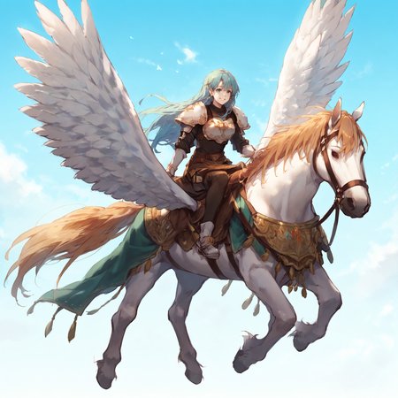 score_9,score_8_up,score_7_up,extreme detailed,full_body,zPDXL BREAK sky,flying,
<lora:Pony_DetailV2.0:1>,pegasus knight,horse,horseback riding,pegasus,riding,wings,<lora:pegasus knight:0.8>,long hair,shoulder armor,breastplate,pegasus knight uniform \(fire emblem\),smile,
