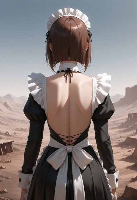 maid, from behind, wasteland, backless