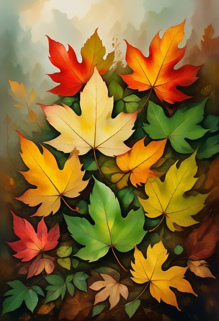 masterpiece, ultra HD, ultra detailed, ultra realist, hyperkraximalism, midjourneyv6.1, a pile of autumns color leaves, leaf, many leaves,green_leaf, autumn_leaf, yellow_leaf, orange_leaf, red_leaf, brown_leaf, light_effect