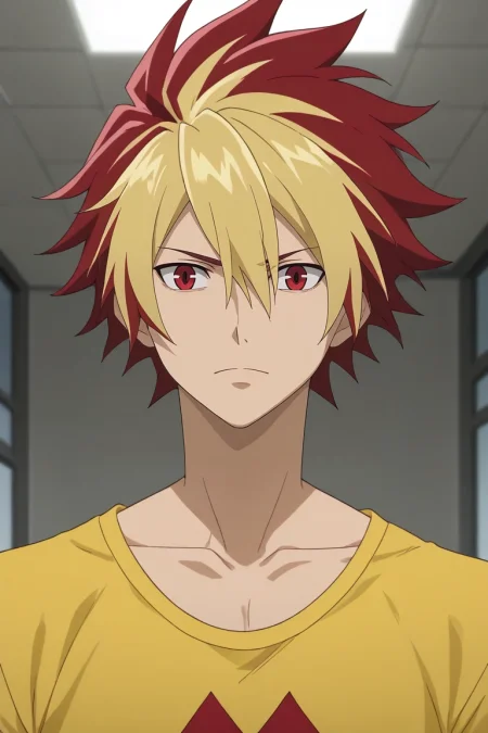 score_9, score_8_up, score_7_up, source_anime, rating_safe, intricate details, anime screencap, , official style, , depth of field, 1boy, solo, male focus, <lora:takuto_tsunashi_pony:0.78>, takuto_tsunashi, red hair, red eyes, spiked hair, bangs, multicolored hair, two-tone hair, dyed bangs, blonde hair, , gorilla costume, <lora:sdxl_lightning_8step_lora:1>