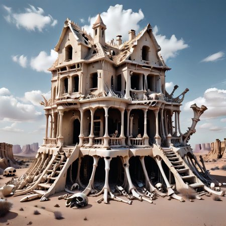 boneswm, he-man, blonde hair, harness, NEGATIVE_HANDS, easynegative, in a desert wasteland, castle ruins in background, vultures flying overhead,