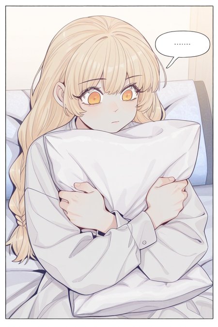 masterpiece, best quality, amazing quality,
 <lora:Girltrap_IL:1> strgrltrp, 1girl, solo, pillow, blonde hair, ..., orange eyes, long hair, object hug, pillow hug, bangs, spoken ellipsis, long sleeves, closed mouth, braid, border