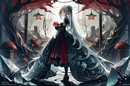 highly insanely detailed, masterpiece, top quality, best quality, highres, 4k, 8k, RAW photo, (very aesthetic, beautiful and aesthetic),  
(code_style,codestyle),(sympattern,geometric pattern), 
<lora:CodeStyle (half generic class)_564920:1>, 
(1girl:1.3), 1other, 
majestic tree with thick brown bark, needle-like leaves, weeping branches, buttress roots, glowing fruit, crystal formations,striped background,âââ