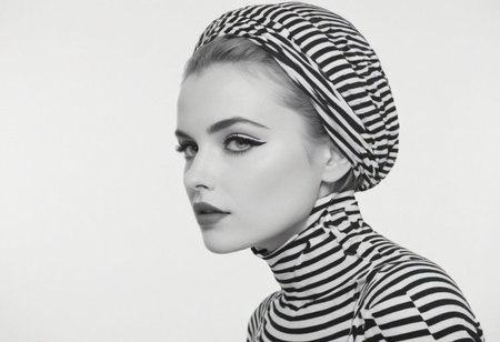 bw-grignani, emphasis lines, horizontal perfect bold lines, perfect align lines will create a profil of a woman. with endless lines guiding the eye.