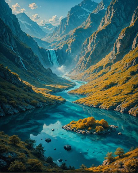Surreal Landscape, Creator Landscape,
(style ofThomas Cole (Hudson River School)), Glacial valley with milky-blue streams, quartz vein in granite, ottoman-style caravanserai, 
<lora:ClassipeintXL2.1:0.677> oil painting,
<lora:extremely_detailed:0.644> extremely detailed,
<lora:add-detail-xl:0.630>, 
<lora:dreamshaperXL10_lora:0.809>, 
 <lora:Flux-XL_Scenery: 0.650> flux-scenery,
detailxl,
advntr,