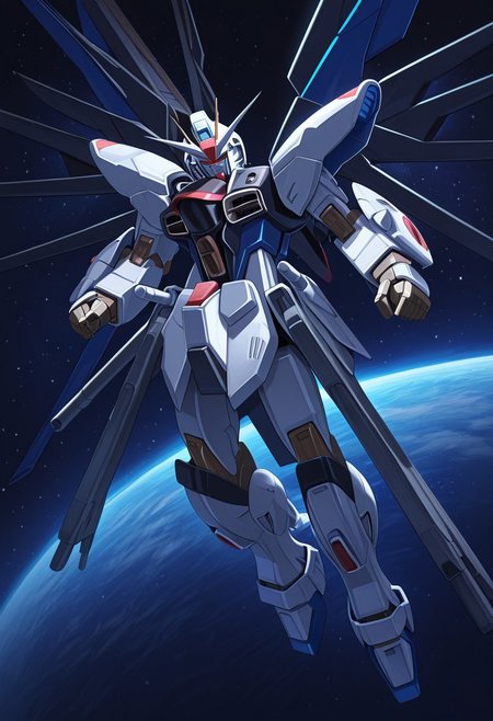score_9, score_8_up, score_7_up, score_6_up, score_5_up, score_4_up, 4k quality, detailed, (strike freedom, gundam, mecha), best quality, masterpiece,  floating in space
