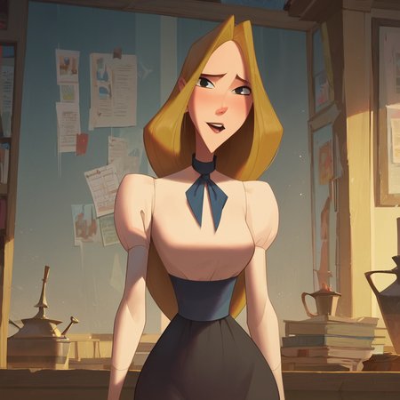 score_9, score_8_up, score_7_up, 1girl, Alva, blonde hair, long hair, medium breasts, narrow waist, wide hips, looking at viewer, highres, high quality, masterpiece, <lora:AlvaKlaus:1>