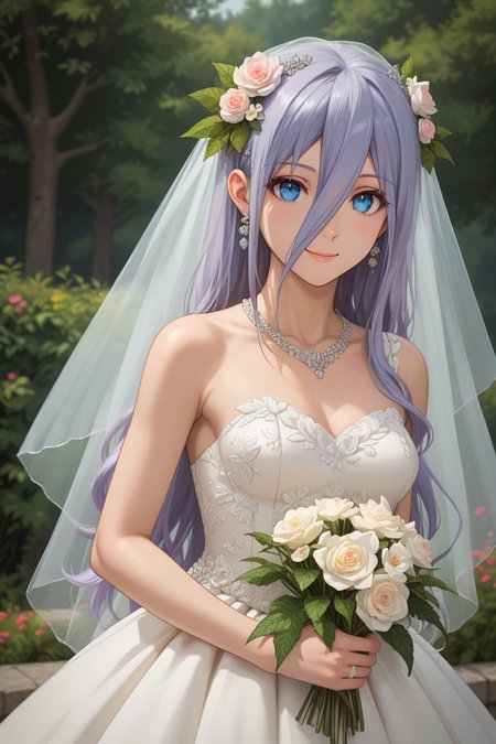 score_9, score_8_up, score_7_up, score_6_up, source_anime, BREAK, <lora:Mio Takamiya-PonyXL-lora-Faxtron:1> mio takamiya, blue eyes, grey hair, long hair, hair between eyes,
<lora:wedding dress_pony_V1.1:1> wedding dress, light smile,