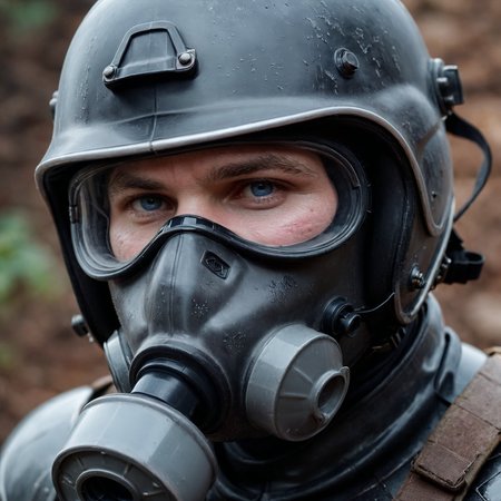 RAW photo, hero portrait of a male 30 year old warrior wearing an latex armor with a helmet and a gas mask with a filter, full sharp, detailed face, blue eyes, (high detailed skin:1.2), 8k uhd, dslr, soft lighting, high quality, film grain, Fujifilm XT <lora:polyhedron_gas_mask-000006:0.5> 
few pale freckles, pale skin, snow white skin, oiled shiny skin, dry skin, powdered skin, porcelain skin, blush, flushed cheeks, wrinkles, dark circles under the eyes, beauty spot, moles, blackhead, visible skin detail, dark circles under the eyes, acne scars, goosebumps, remarkable detailed pupils, perfect eyes, perfect hands with four fingers and one thumb each <lora:polyhedron_all_sdxl-000004:0.3>