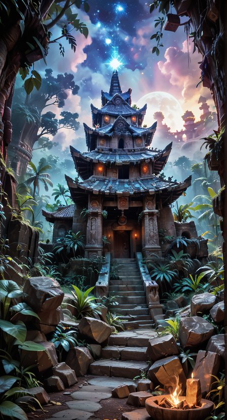 scenic landscape view, fantastic ht scene, starry ht sky over vast jungle, 
stone, Mayan temple, p1<lora:sdxl\add-detail-xl.safetensors:0.87:0.32> <lora:sdxl\incase_style_v3-1_ponyxl_ilff.safetensors:0.88:0.25> <lora:sdxl\FaceSkinDetailsPonyXL.safetensors:0.85:0.23> score_9, score_8_up, score_7_up, BREAK, realistic, photo, photorealistic, {nsfwupscaler,|}p1,s8,,