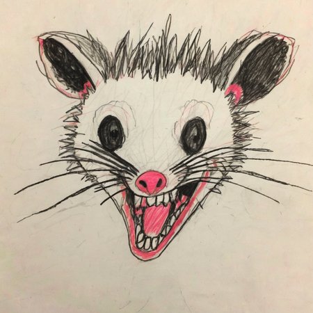 a 8 year old's drawing of a rabid crazy opossum  <lora:crayons_v1_sdxl:1>