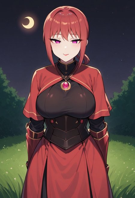 Makima
masterpiece, best quality, very aesthetic, absurdres, 8k,<lora:flat_sdxl:-0.5>,<lora:xl_more_art-full_v1:0.4>, <lora:add-detail-xl:0.35>,<lora:sdxl-hairdetailer_02:0.35>,<lora:offset_0.2:0.65>,<lora:sd_xl_dpo_lora_v1:0.5>, <lora:neg4all_bdsqlsz_xl_V91:0.75>,(ray tracing,:0.6),
<lora:Ani_Fkmk_For31_V2_Prodigy_test:1>,fkmk,
,1girl,solo,large breasts,lipstick, makeup,
Red hair,
pendant, milf, mature woman, 
Pntr,Pnre,<lora:Ani_Metas_V3_For_3.1_Prodigy_test:0.4>,armor,gauntlets, greaves,full armor,waist cape,capelet, 
standing,
holding glowing sword,
Upper body view, face close, 
in meadow,
crescent moon,moonlight,starry sky,
<lora:lowlight:0.7>,lowlight,night, dark background,tall and slender,