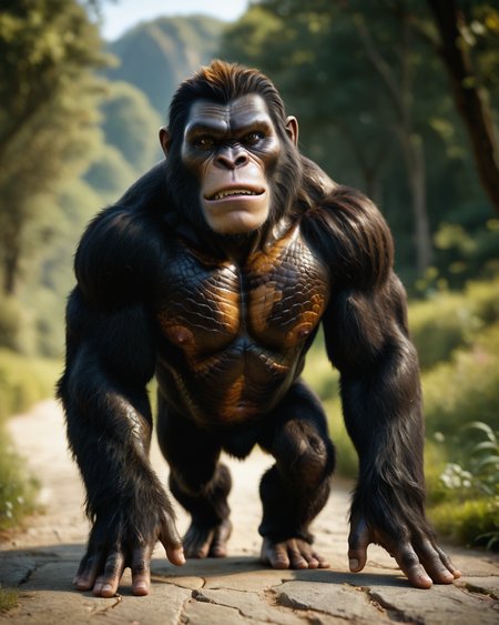 score_9, score_8_up, score_7_up, intricate details, rating_safe,
<lora:SnakeSkinStyle:0.7>,
1boy(solo, 
feral furry, gorilla with Jed-snkskn, snakeskin, 
full body, looking at the viewer, solo, happy), detailed background, depth of field, subsurface scattering, 
<lora:ral-chrosc-clr:0.5>, ral-chrosc-clr,
<lora:xl_more_art-full_v1:0.3>,
<lora:add-detail-xl:0.3>