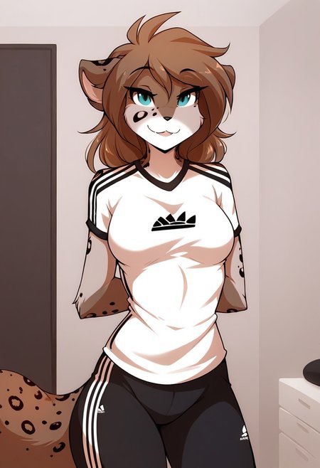 score_9, score_8_up, score_7_up, best quality, score_6_up, source_furry, rating_explicit
BREAK
solo, furry female anthro, medium breasts, breasts outline, standing, (indoors, room), Adidas sports uniform, adidas, front view, front side, looking at viewer, (cute, seductive), kathrin-twokinds