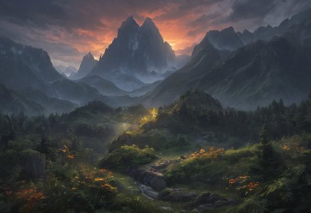 Beautiful outdoor, nature, no humans, mountain, dark twilight, forest, masterpiece, sharp focus, photorealistic rendering, extremely detailed description, <lora:zavy-mthcl-sdxl:0.5> <lora:Detailed_notrigger:1> <lora:Wildcard-Detail_Enhancer:1>