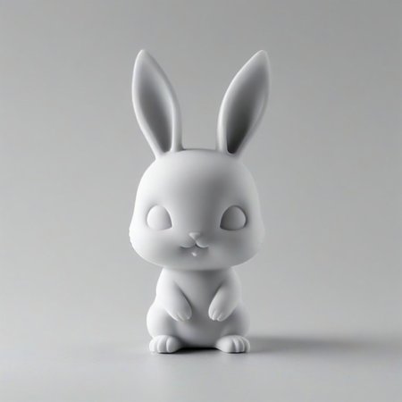 chibi statue, cute bunny, whitemold,3d printed mold,art style,greyscale,monochrome