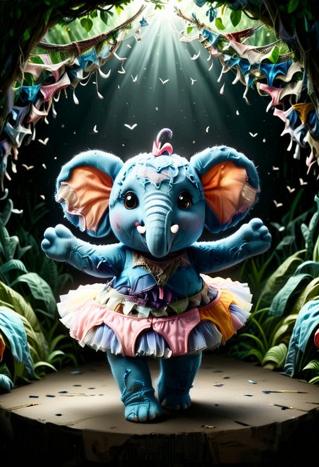 award winning, P4NT13S,   A joyful elephant ballerina in a P4NT13S tutu,  performing an elegant dance on a stage surrounded by glowing fireflies in a moonlit jungle   ,enhanced textures, creative, beautiful, vibrant, masterpiece, 8k, Ultra HD, amazing details, amazing quality, amazing artist, sharp edges, detailed textures, full view, atmospheric lighting, amazing visuals