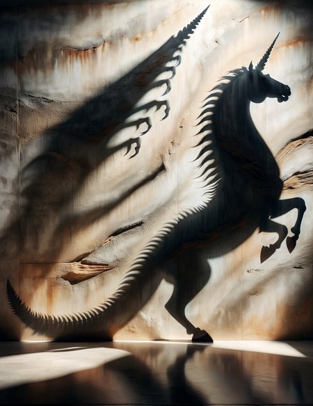 DonM5h4d0w5XL shadow  on a unicorn horn beams wall, alligator, <lora:DonM5h4d0w5XL-000010:1>