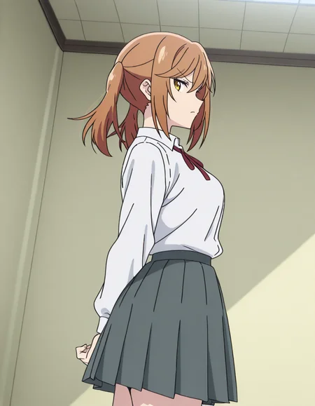 official style,an natsue,brown hair,twintails,yellow eyes,school uniform,red neck ribbon,white shirt,gray pleated skirt,day,Broadcasting room,(solo:1.4),
explicit,(anime screencap), 2d cel anime,anime cap,anime,anime style,anime cel,cell shaded,dutch angle,soft brightness,perfect face,perfect nose, perfect hair, perfect eyes,perfect female body,perfect skin,a face of perfect proportion,perfect lighting,perfect anatomy,perfect proportion,perfect hands,perfect legs,perfect fingers,masterpiece,hair between eyes,
medium large breasts,
best quality,very aesthetic,absurdres,16k,intricate detail,amazing quality,(bold:3.12),thick outline,black outline,harsh lines,soft lines,deluster,boldline,curvy,(anime coloring:1.2), annoyed,slim,(hat:-1),
looking at viewer,frontal face,front face,front view,straight-on,from right in front of face and body,
super fine illustration,detailed linework,vibrant colors,kawaii,flat color,outdoors, 
(from below:2),(from side:2),
<lora:è±ã¯å²ãä¿®ç¾ã®å¦ãå¤æ±æillustriousHana_wa_Saku_Shura_no_GotokuAn_Natsueillustrious-000016:1:0.8>