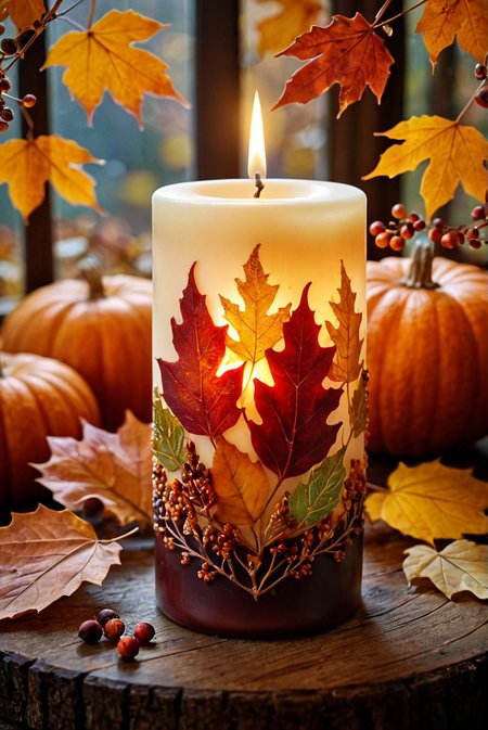 analog photo,photoart_style,realistic,film grain,4k,gel wax candle with autumn element with beautiful background,volumetric natural light, epic atmosphere,perfect composition, highly detail, enchanted,deep rich vivid colors, perfect symmetry,  great composition, complimentary colors, beautiful elegant stylish, intricate detail