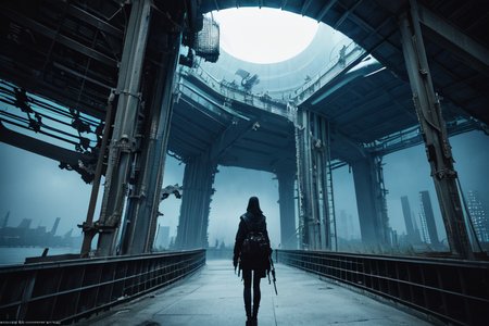 highly insanely detailed, masterpiece, top quality, best quality, highres, 4k, 8k, RAW photo, (very aesthetic, beautiful and aesthetic),  
tsutomu nihei,nihei_tsutomu,blame!,blame gakuen!,abara,TNstyle,sidonia_no_kishi,bridge,buildings,air conditioner,light particles,clouds,fog,foggy,mist,drainpipe,star \(sky\),starry sky,concrete walls,metal walls,bones,cables,tubes,industrial pipes,walkway,letterboxed,lantern,gauna,gauna mech,fence,ventilation fan,ventilation shaft,dome,dark sky,black sky,toha heavy industries,tentacles,wire, 
<lora:blameLora_v10:0.3>, 
(1girl:1.3), 
solo focus, 
mangrove forest biome,(pure blue background,transparent background:1.2),âââ