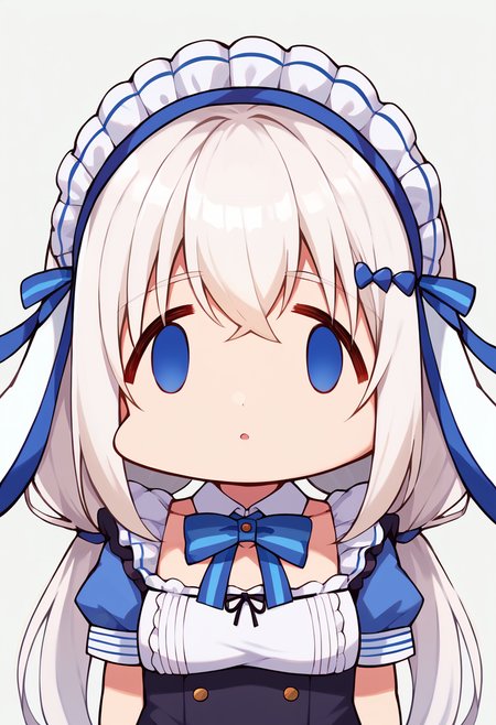 <lora:TenshiNano:1> angel nano, maid headdress, animal ears, blue eyes, rabbit ears, maid, long hair, white hair, twintails,   <lora:facefxv1:1> facefx, empty eyes, open mouth, chibi, meme, score_9, score_8_up, score_7_up, source_anime,