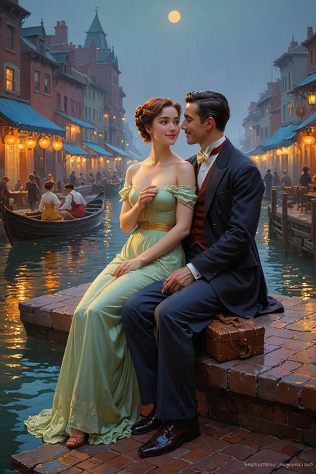 by Edward Henry Potthast and Delphin Enjolras in the style of Atey Ghailan and Gai Qi