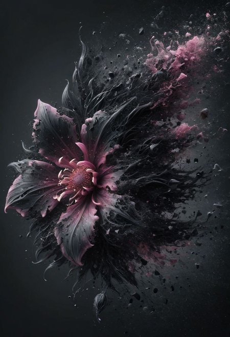 Score_9, HD, Completely black screen, absolutely nothing, pure black, detailed, but the celtic pink flower, ral-dissolve, FastNegativeV2
