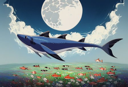 score_9, score_8_up, score_7_up, score_6_up,
nature background, flowers, flower, clouds, fields, flower field, night time, dark county side, moon in the sky, huge moon, glowing moon, white glow, horizon view, flat horizon 
flying fish, fish floating, fish swimming thriugh the sky, betta fish, multi colour fish,  swarm of fish, 30 fish, huge swarm of fish,fish ,Aquatic life, swarm of fish around a big fish, large goldfish, goldfish, large fish, dragon fish, dragon gold fish