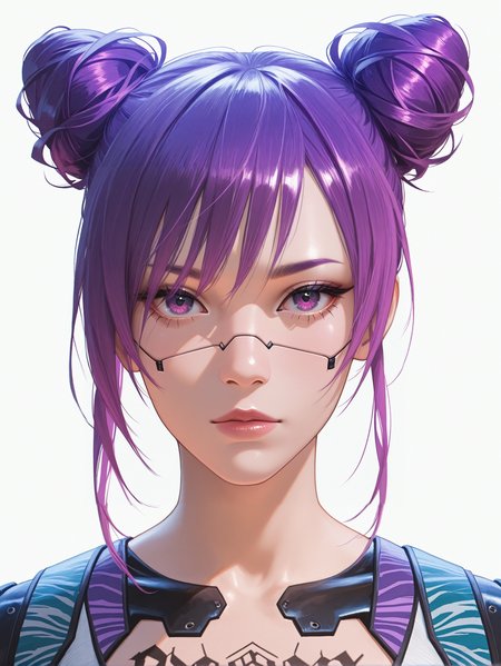 masterpiece, best quality, absurdres,
<lora:ILCyberRitaMoxBouncer:1.0>
CyberRitaMoxBouncer, 1girl, purple hair, hair buns, looking at viewer, portrait