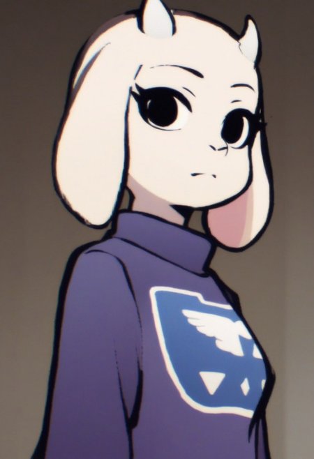 score_9_up, score_8_up, score_7_up, toriel, goat snout, horns, fluffy, wide hips, scottp, sketch, anime coloring, black eyes