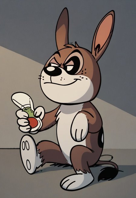 (score_9 | score_8_up | score_7_up) ((masterpiece:1))(best quality,very high quality,ultra detailed:1.2) (2D,cartoon style,anime style)(Smooth:2)(clean blurring) (four fingers on each hand,one thumb on each hand:1), solo, charles, dog, black spot on left eye, white fur, paw, dog paws, donkey dog hybrid, Full Donkey, half donkey, donkey head, donkey ears, donkey tail,